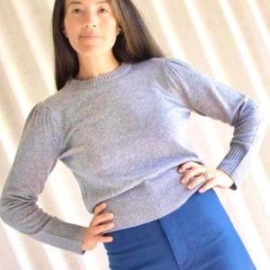 ALEX MILL Claire Sweater Puff Shoulder Puffed Sleeve Merino Wool Cashmere Grey